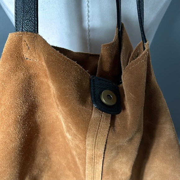 Mark & Graham Leather Suede JPL Khaki Camel Shoulder Bag with Leather Handle - Picture 11 of 16